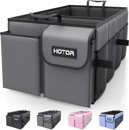 HOTOR Trunk Organizer for Car - Car Organizer, Foldable Trunk organizer for SUVs & Sedans, Sturdy Organization for Car Accessories, Tools, Sundries, Grey, 2 Compartments, 23.6"×14.2"×10.6"