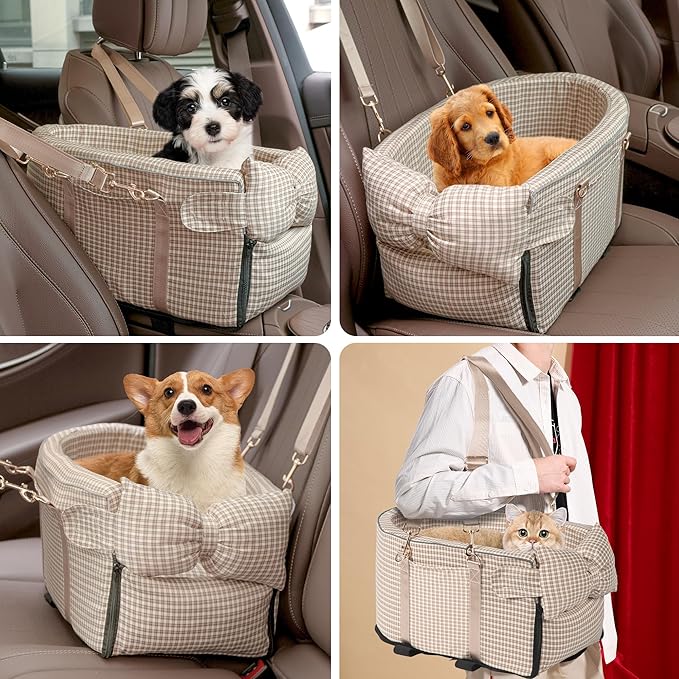 Center Console Dog Car Seat for Small Dogs, Removable Pet Seat with Cushion Board Safety Belt,Console Dog Car Seats for Small Puppy Up to 15 Lbs