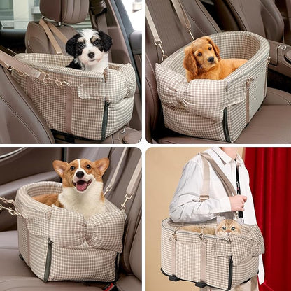 Center Console Dog Car Seat for Small Dogs, Removable Pet Seat with Cushion Board Safety Belt,Console Dog Car Seats for Small Puppy Up to 15 Lbs