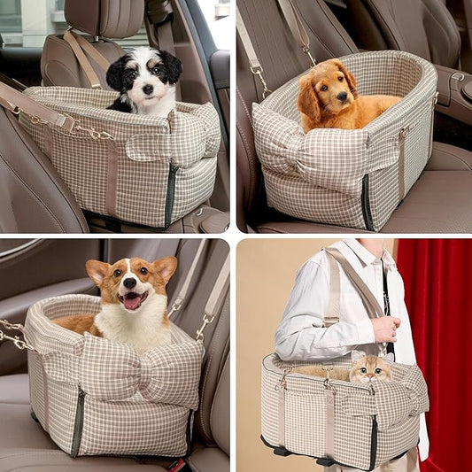 Center Console Dog Car Seat for Small Dogs, Removable Pet Seat with Cushion Board Safety Belt,Console Dog Car Seats for Small Puppy Up to 15 Lbs