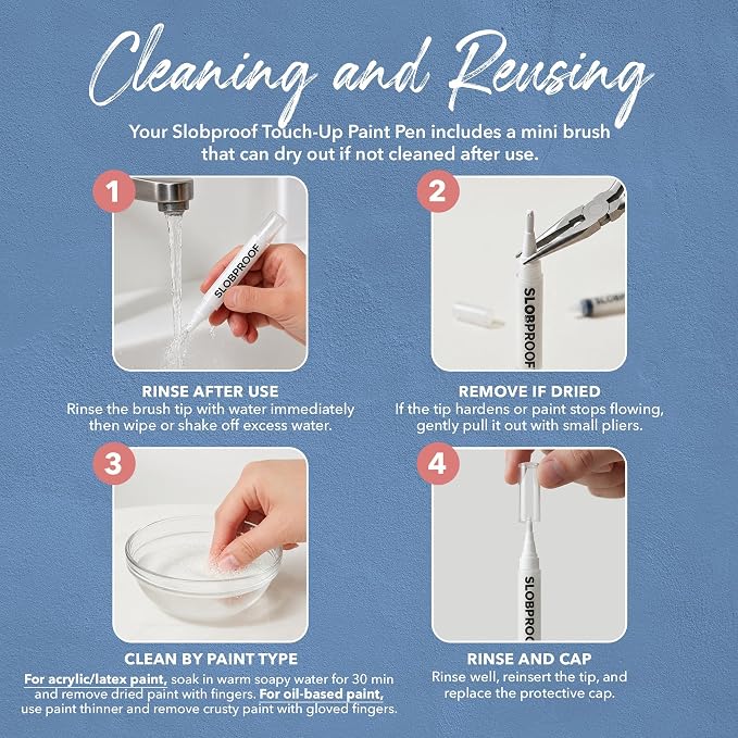 Slobproof Refillable Touch-Up Paint Pen, Mess-Free, Reusable Wall Paint Repair Tool, Precise Application, DIY Home Improvement, Furniture, Arts and Crafts, Patented Design, Easy Storage, Pack of 2