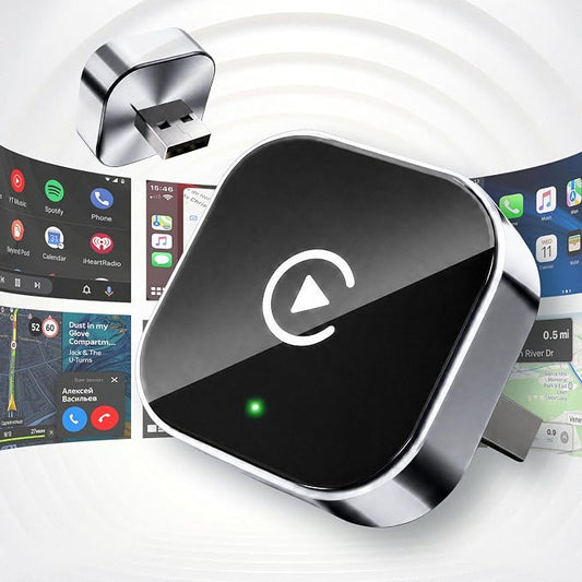Wireless CarPlay Adapter & Android Auto Dongle, Shiny Silver，Fast Auto-Connect, Compact Plug & Play Wireless CarPlay Converter for iPhone & Android, USB/USB-C, No Delay, Seamless Reconnection
