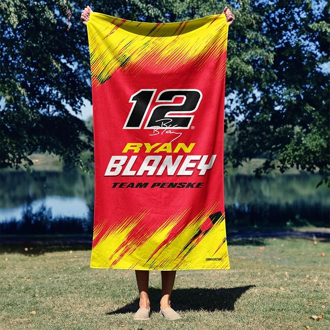 Northwest NASCAR Ryan Blaney Simple Speed Beach Towel, Cotton Blend Lightweight Bath, Pool Swim Travel Fan Gear, 30 x 60 Inch