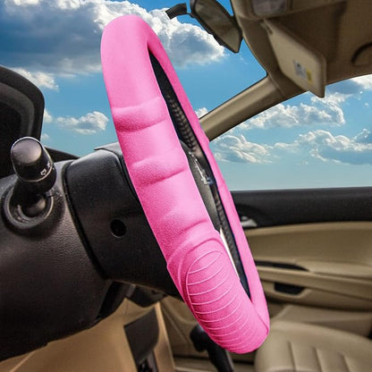 FH Group Universal Fit Silicone with Grip and Pattern Massaging Grip Steering Wheel Cover fits most Cars, SUVs, Trucks, and Vans Baby Pink
