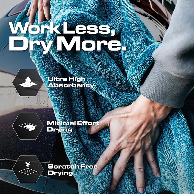 Blackline Car Drying Towel - 2ftx3ft XL-Popular Pick Among Detailing Pros -Aqua 1300 GSM Microfiber Accessory - Absorbs Over 8lbs of Water - Leaves No Streaks, Spots or Scratches - Dries an Entire Car