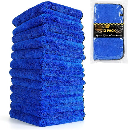 SMINDER 12-Pack Microfiber Cleaning Cloth, Car Drying Towels Car Detailing– XL Microfiber Towels for Cars, Trucks (15.7" x 15.7"), Ultra-Absorbent, Streak-Free, Scratch-Free, No Water Spots