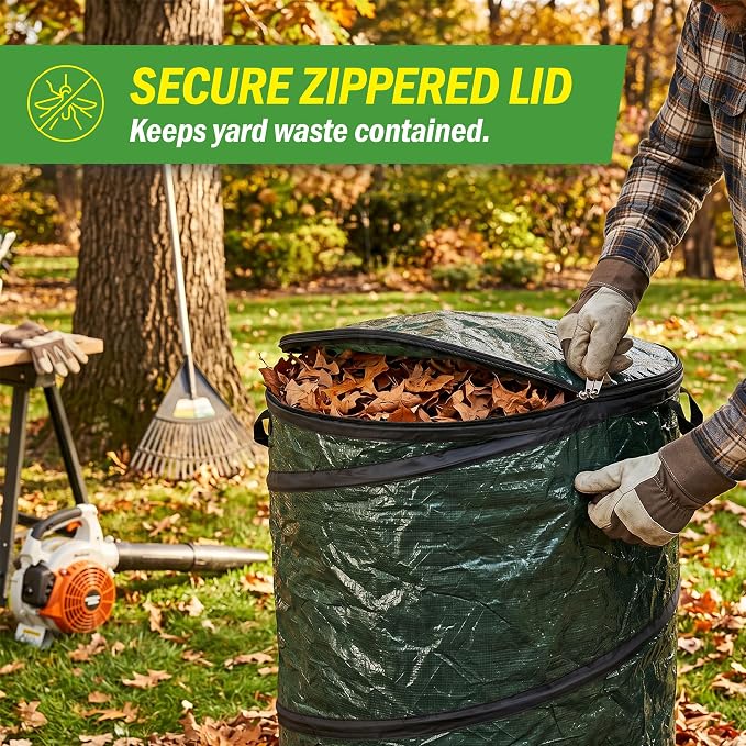 29.5-Gallon Pop up Outdoor Garbage Can Set - Set of 2 Collapsible Trash Cans for Parties, Yard Waste, or Laundry - Camping Accessories by Wakeman