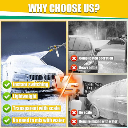 JOEJET Pressure Washer Gun with Mini Foam Cannon Dual Connector, Dual-Purpose Switch Spray Gun with 5 Power Washer Nozzle Tips, Dual Wand Foam Cannon, 1/4” Quick Connector