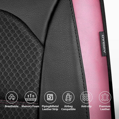 CAR PASS Memory Foam Car Seat Covers,Air Cool Mesh Thick Seat Covers Front Seats,Pink Metal Film Leather Seat Cover for Car,Universal Automotive Comfort for Most Car,Truck,Airbag Compatible,Black Pink