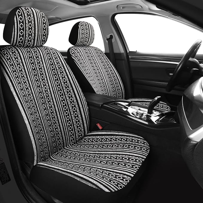 HAIYAOTIMES Baja Saddle Blanket Car Seat Covers Full Set with Seat Belt Pads, Washable Breathable Seat Covers for Cars, Universal Fit Interior Covers for Most Cars, Airbag Compatible, Black/White