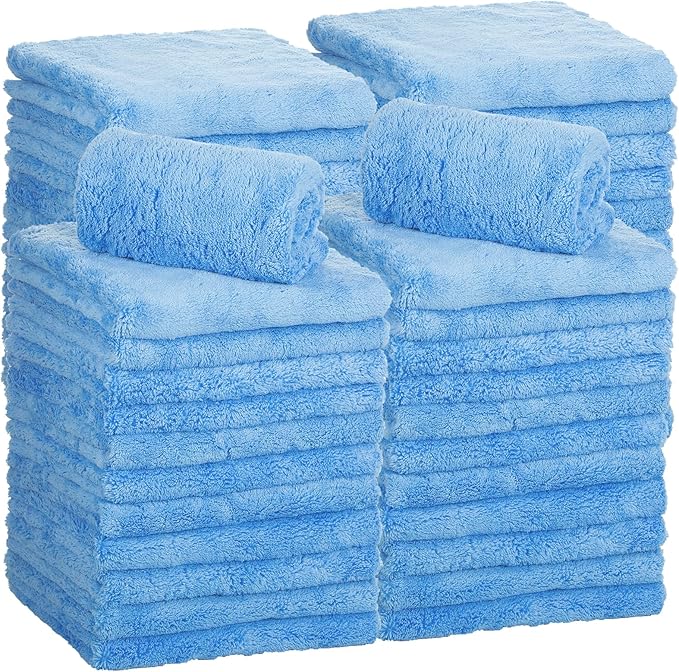 Shimeyao 30 Pcs 16 × 16 Inch Microfiber Towels for Cars, 500 GSM Edgeless Plush Car Detailing Towel, Lint Free Scratch Free Cleaning Cloths for Drying, Washing, Polishing, Waxing, Home (Light Blue)