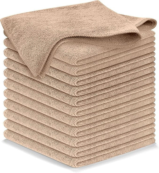 USANOOKS Microfiber Cleaning Cloth - Beige - 12Pcs (12.5x12.5 inch) High Performance - 1200 Washes, Ultra Absorbent Car Towel Traps Grime & Liquid for Streak-Free Mirror Shine - car Washing Cloth