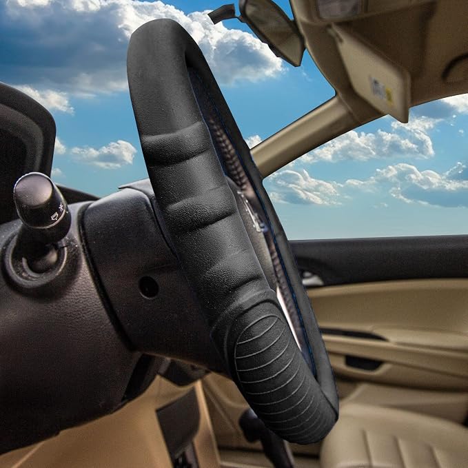 FH Group Universal Fit Silicone with Grip and Pattern Massaging Grip Steering Wheel Cover fits most Cars, SUVs, Trucks, and Vans Black