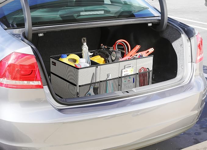 EPAuto Foldable Car Trunk Organizer for SUV, 3-Compartment with Removable Divider, Gray