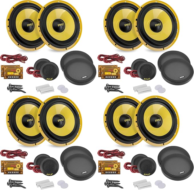 Pyle 2 Way Custom Component Speaker System-6.5” 400 Watt,with Electroplated Plastic Basket,Butyl Rubber Surround&40 Oz Magnet Structure-Wire Installation Hardware Set Included-PLG6C,Yellow (Pack of 4)