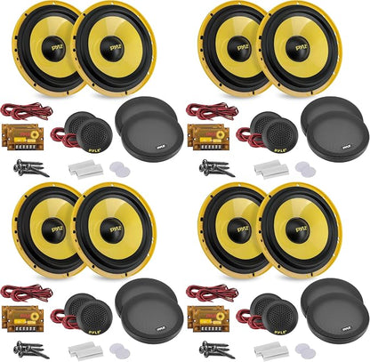 Pyle 2 Way Custom Component Speaker System-6.5” 400 Watt,with Electroplated Plastic Basket,Butyl Rubber Surround&40 Oz Magnet Structure-Wire Installation Hardware Set Included-PLG6C,Yellow (Pack of 4)