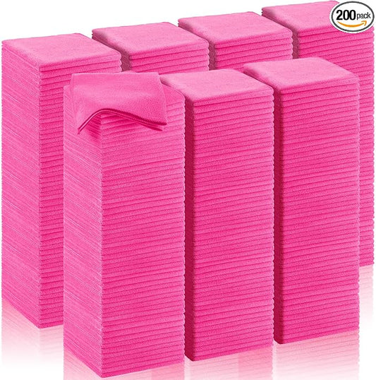 Oudain 200 Pcs Microfiber Cleaning Cloth 16x16 Inch Microfiber Towels for Car Ultra Absorbent Cleaning Rags Reusable Lint Free Streak Free Detailing Towel for Car Washing Drying Dusting (Pink)