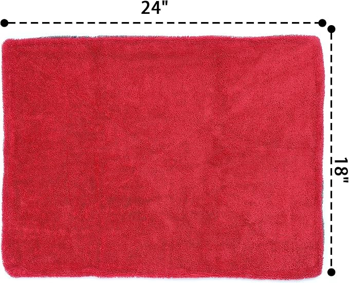 Greenfound 1000GSM Car Drying Towel 18"x24", Edgeless Double Twist Pile, Ultra Absorbent Microfiber Towel, Scratch-Free Lint-Free Streak-Free for Auto Detailing & Car Wash – Red&Grey