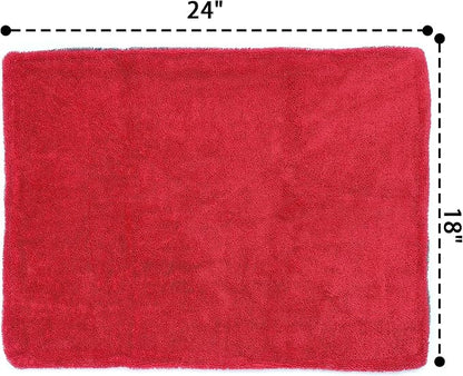 Greenfound 1000GSM Car Drying Towel 18"x24", Edgeless Double Twist Pile, Ultra Absorbent Microfiber Towel, Scratch-Free Lint-Free Streak-Free for Auto Detailing & Car Wash – Red&Grey