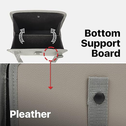 KMMOTORS Jopps Car Trash Can – Compact Foldable Bin with Strap, PU Leather & Oxford, Waterproof, Space-Saving, Simple Modern Design, Mounts on Headrest, Console, Gear Shift (Medium, Gray)
