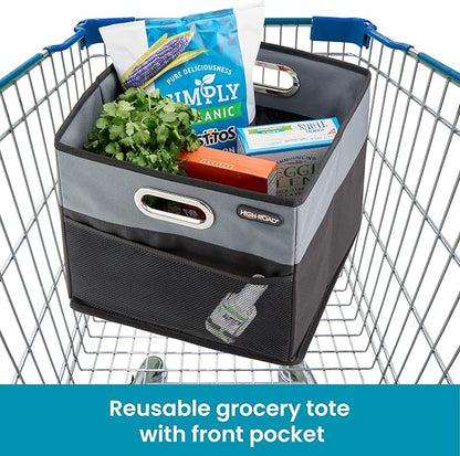 High Road CargoCube Car Storage Bin - Leakproof Car Trunk Storage Organizer with Metal Handles and Front Mesh Pocket (Square)