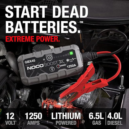 NOCO Boost X GBX45: 1250A UltraSafe Jump Starter – 12V Lithium Battery Booster Pack, Portable Jump Box, Power Bank & Jumper Cables - for 6.5L Gas and 4.0L Diesel Engines