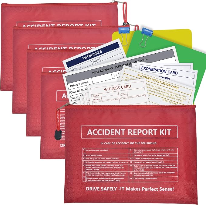 5 Pack Waterproof Vehicle Accident Report Kit in Vinyl Pouch 6.9 * 9.3inch Car Accident Kit Driver's Vehicle Inspection Report Helps Drivers Collect Organize and Report Vehicle Accident Information
