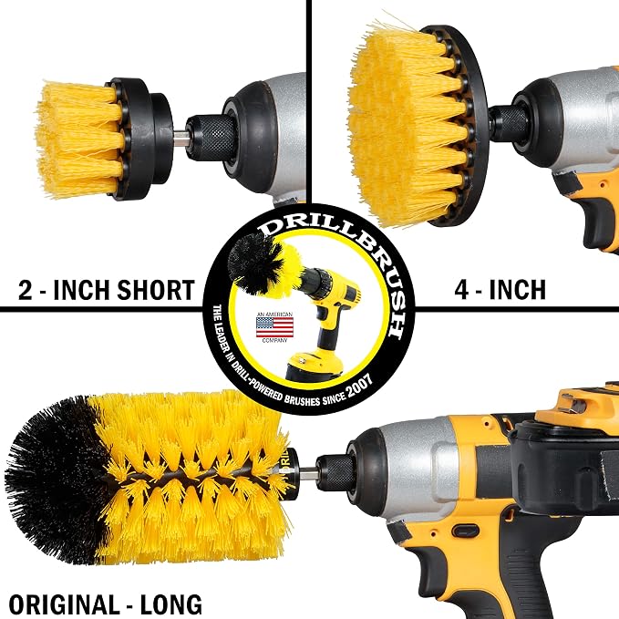Drill Brush Yellow Bathroom Detailing Brush Set – Bathtub Shower Scrub Brush for Drill - Tile Grout Cleaning Tool - Shower Door Scrubber - Bath Tub Brush - House Cleaning Kit Spinning Scrub Brush