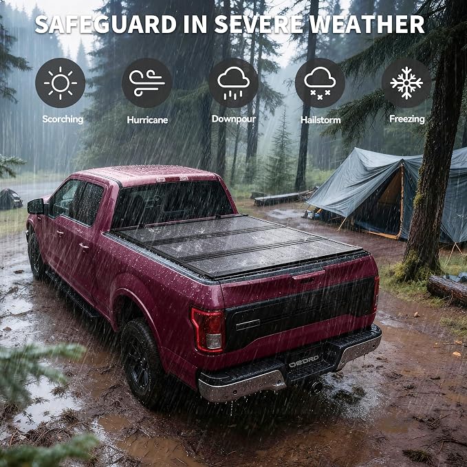 OEDRO Low-Profile Hard Tri-Fold Tonneau Cover Compatible with Toyota Tacoma 2024 2025 2026 (Excl. Trail Edition) 5ft Bed with Tacoma Bed Rail, One-Handed Quick Release, Drainage Design