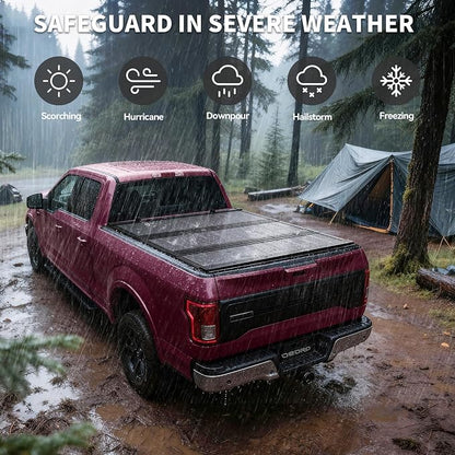 OEDRO Low-Profile Hard Tri-Fold Tonneau Cover Compatible with Toyota Tacoma 2024 2025 2026 (Excl. Trail Edition) 5ft Bed with Tacoma Bed Rail, One-Handed Quick Release, Drainage Design