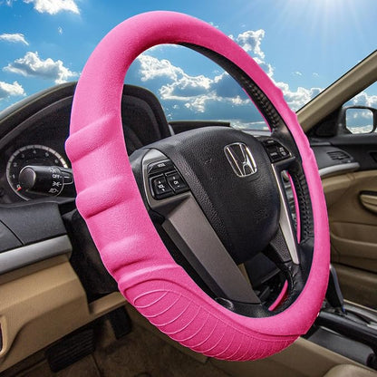 FH Group Universal Fit Silicone with Grip and Pattern Massaging Grip Steering Wheel Cover fits most Cars, SUVs, Trucks, and Vans Baby Pink