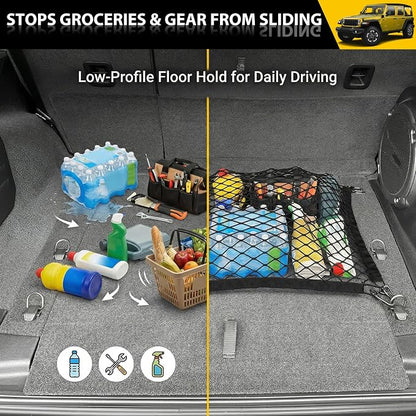 Trunk Cargo Net for 2019-2025 Jeep Wrangler JL 4XE 4 Door Trunk Organizer Net Anti-Slip Rear Mesh Cargo Netting for 19-25 Wrangler JL JLU 4XE SUV Accessories