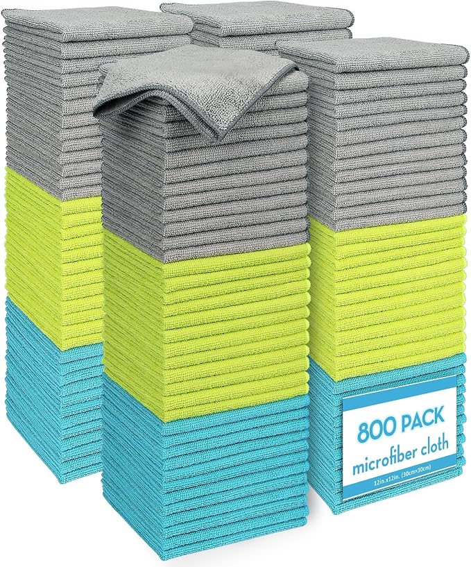 AIDEA Microfiber Cleaning Cloth-800PK, Soft Microfiber Towels for Cars, Absorbent Cleaning Rags, Lint-Free Streak-Free Wash Cloths for House, Kitchen, Window(12in.x12in)