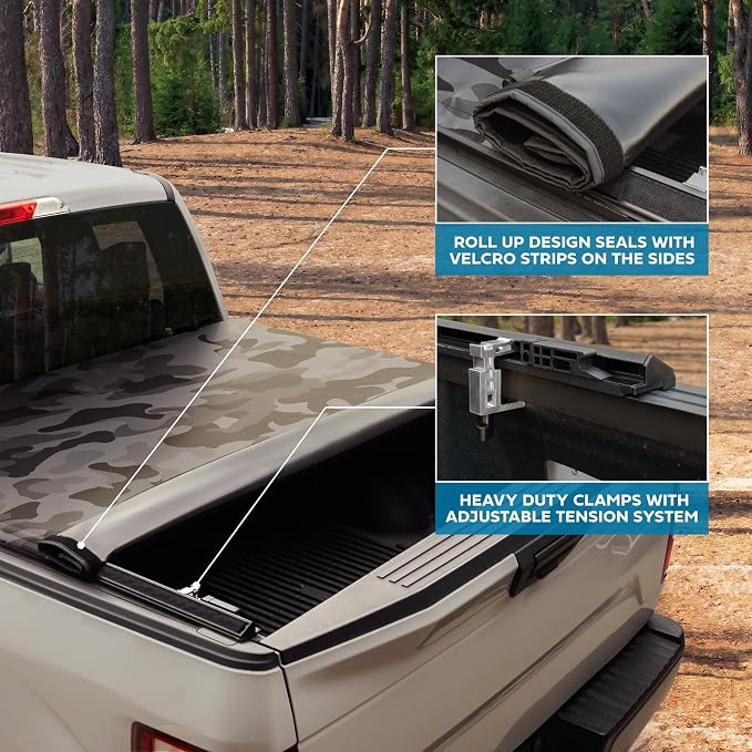 Camo Tonneau Cover Soft Roll-up Truck Bed Protector All Weather Retractable for Chevrolet Chevy Silverado 1500 2019-2026 and GMC Sierra 1500 19-26 Short Bed 5.8 ft (NO Multi-Flex Tailgate)
