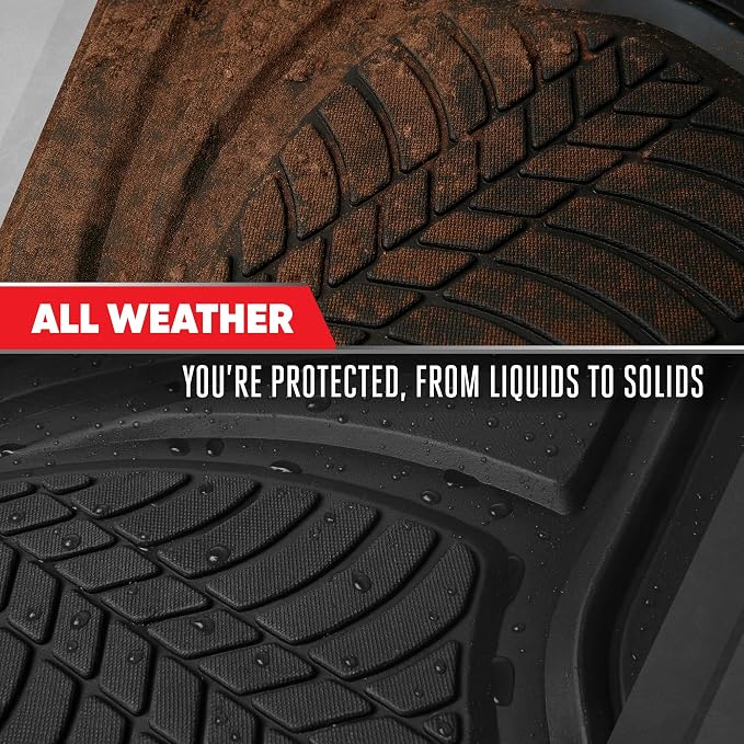 Motor Trend FlexTough Guard All-Weather Floor Mats for Cars – Black Waterproof Rubber Floor Mats, Universal Trim-to-Fit Automotive Accessories for Cars, Trucks & SUV