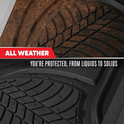 Motor Trend FlexTough Guard All-Weather Floor Mats for Cars – Black Waterproof Rubber Floor Mats, Universal Trim-to-Fit Automotive Accessories for Cars, Trucks & SUV