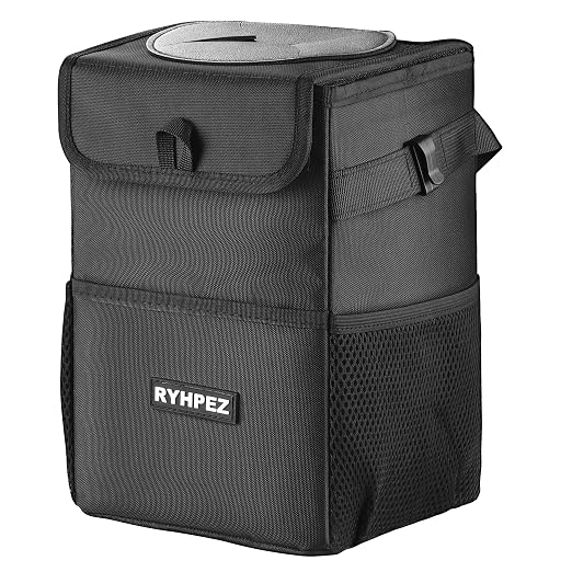 Ryhpez Car Trash Can with Lid - Leakproof Trash Bin Car Garbage Can, Collapsible Automotive Truck Organizer and Storage Bag Car Accessories for Women Men Road Trip Essentials