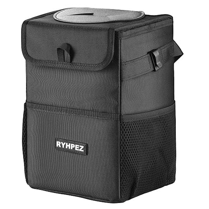 Ryhpez Car Trash Can with Lid - Leakproof Trash Bin Car Garbage Can, Collapsible Automotive Truck Organizer and Storage Bag Car Accessories for Women Men Road Trip Essentials