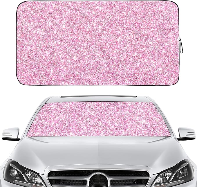 Gven Windshield Sun Shade for Car Front Window Cover Sunshades Visor Automotive Sun Shield for Full-Size Sedan & SUV, Mid-Size SUV, Sports Cars Mid-Size Pickup Truck Car Accessories (Pink, L)