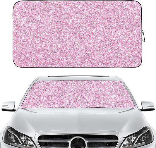 Gven Windshield Sun Shade for Car Front Window Cover Sunshades Visor Automotive Sun Shield for Full-Size Sedan & SUV, Mid-Size SUV, Sports Cars Mid-Size Pickup Truck Car Accessories (Pink, L)