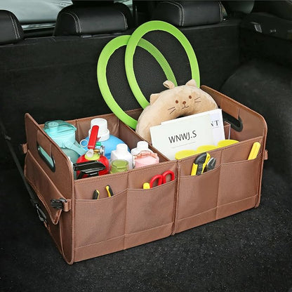 AOKJOY Car Trunk Organizer, Brown, Foldable, Non-slip, Adjustable, Multiple Compartments, 600D Oxford Cloth Material