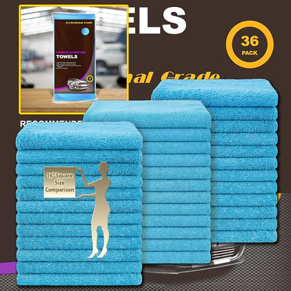 Blue Large Microfiber Cleaning Towels, 36-Pack Dual-Sided Ultra Soft Plush Washcloth, Professional Grade Premium Microfiber Car Cleaning Cloths, Car, Household and Commercial (Sky Blue, 16" X 16")
