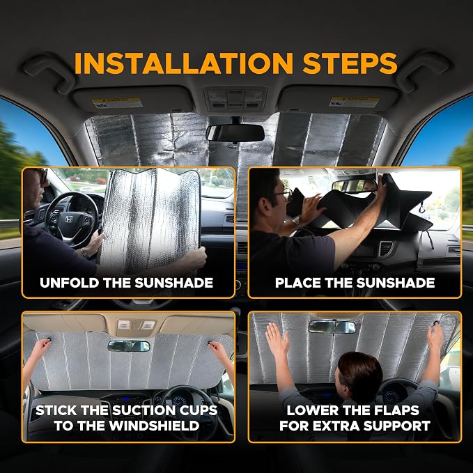 EcoNour Holographic Windshield Sunshade for SUV Truck | Foldable Accordion Sunshade | Car Sun Shade Windshield UV & Heat Reflective Sun Blocker for Car Windshield | Truck 66 x 28 Inches
