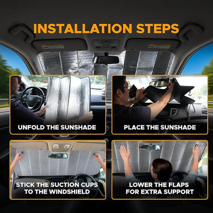 EcoNour Holographic Windshield Sunshade for SUV Truck | Foldable Accordion Sunshade | Car Sun Shade Windshield UV & Heat Reflective Sun Blocker for Car Windshield | Truck 66 x 28 Inches