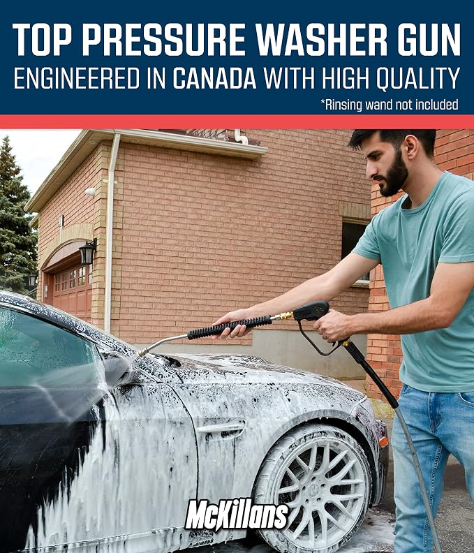 McKillans® Short Pressure Washer Gun with Replacement M22 Inlet - High Pressure Water Handle with 1/4” Quick Connector Coupler - Power Washer Gun Compatible with Foam Cannon - Car Wash Foam Gun