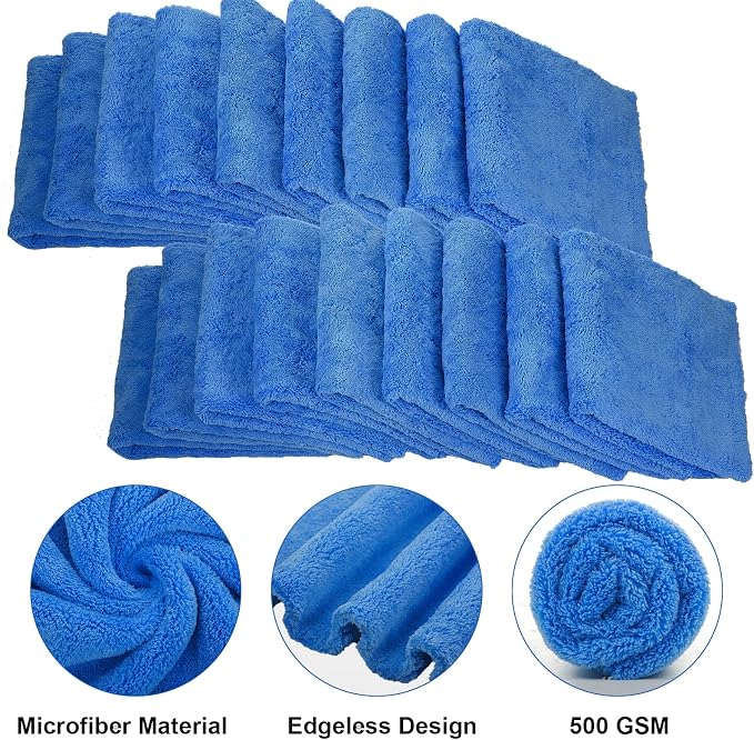 Shimeyao 30 Pcs 12.5 × 12.5 Inch Microfiber Towels for Cars, 500 Gsm Edgeless Plush Car Detailing Towel, Lint Free Scratch Free Cleaning Cloths for Drying, Washing, Polishing, Waxing, Home (Dark Blue)