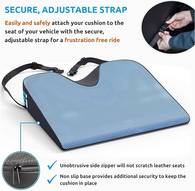Memory Foam Car Seat Cushion for Driving - Ergonomic Wedge Cushion for Back Pain, Sciatica Relief - Non-Slip Truck Seat Pad for Long Sitting - Office Chair Support 17.5 x 15 x 3.5 (Pack of 2)