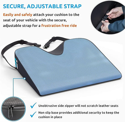 Memory Foam Car Seat Cushion for Driving - Ergonomic Wedge Cushion for Back Pain, Sciatica Relief - Non-Slip Truck Seat Pad for Long Sitting - Office Chair Support 17.5 x 15 x 3.5 (Pack of 2)