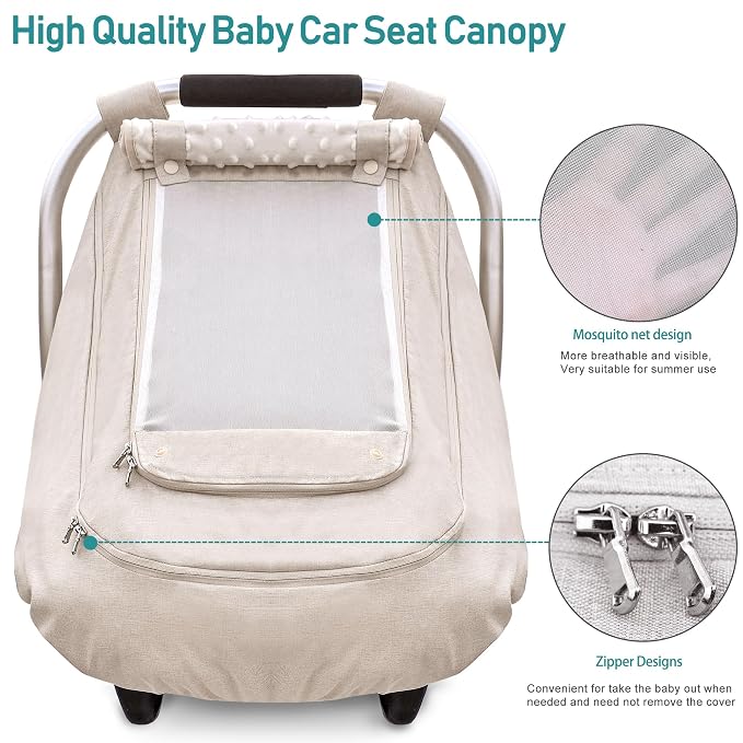 Waterproof Baby Car Seat Cover，YVMVDV Patented Cold Weather Carseat Cover for Babies,Infant Car Seat Cover Canopy for Boy Girls, Keeps Babies Warm and Cozy (Beige)