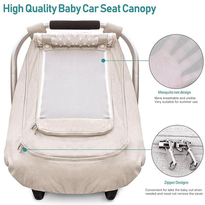 Waterproof Baby Car Seat Cover，YVMVDV Patented Cold Weather Carseat Cover for Babies,Infant Car Seat Cover Canopy for Boy Girls, Keeps Babies Warm and Cozy (Beige)